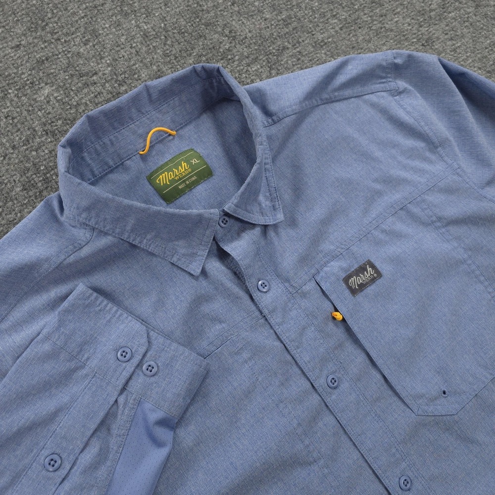 Marsh Wear Shirt Mens XL Blue Lenwood Performance Fishing Outdoors Camp Hike